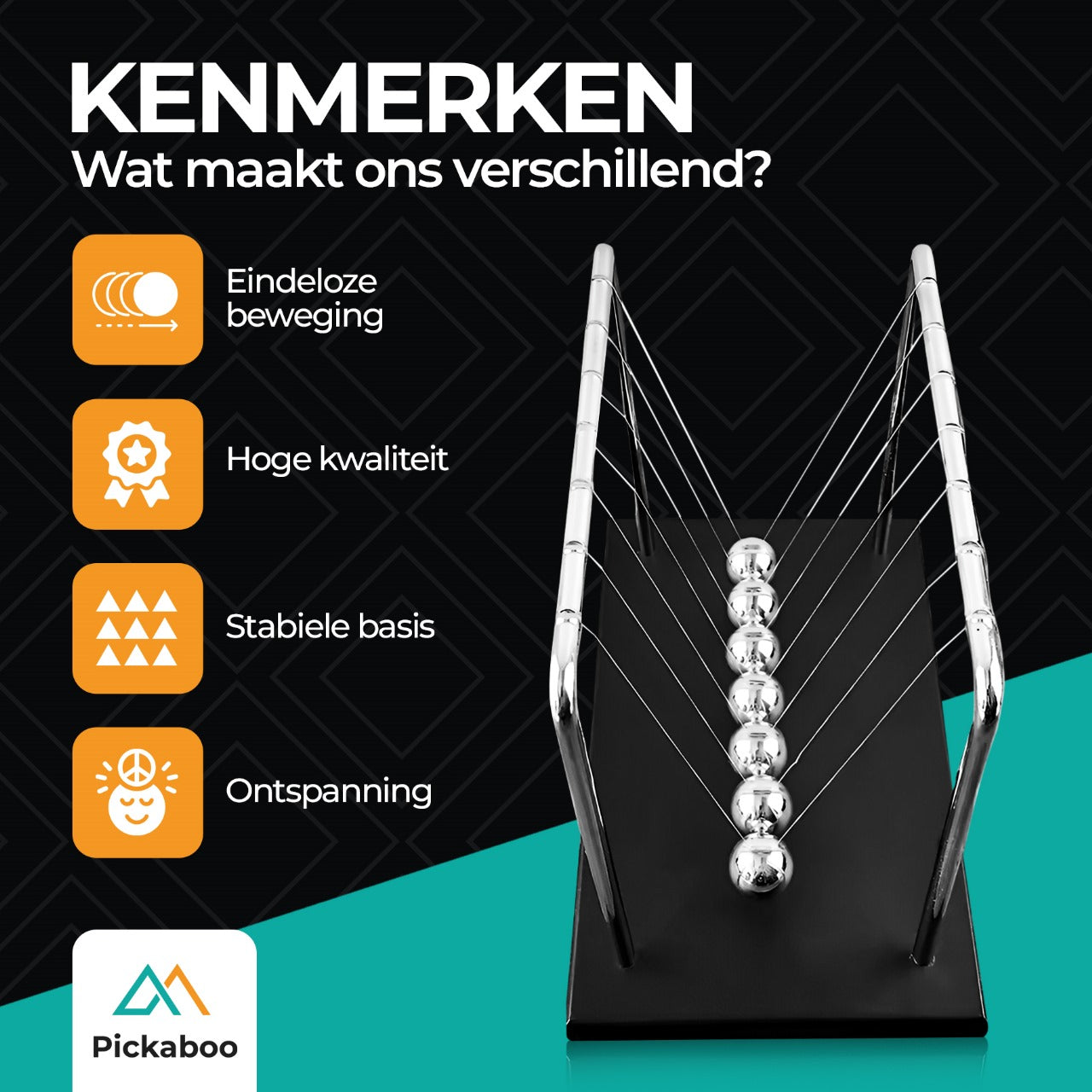 Pickaboo Newton cradle XL - Hoogwaardige Newton Pendel - Nieuwste model